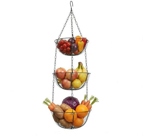 GXSFLG Cesta colgante de 3 niveles, cesta de frutas colgante, cesta de metal extraíble, cesta de verduras para frutas, verduras, cesta para colgar, cesta de cocina, con gancho, para guardar frutas