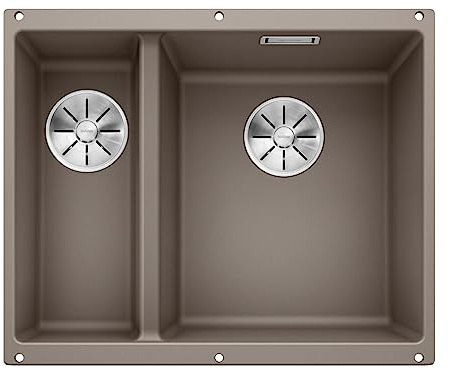 BLANCO SUBLINE 340/160-U | Granitdiskbänk av SILGRANIT tartufo | installationstyp: Underkonstruktion | huvudbassäng till höger | för 60 cm breda underskåp | En utskärning och endast monterad en gång