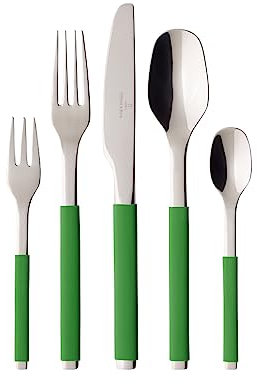 Villeroy und Boch S+ Green Apple Tafelbesteck für bis zu 6 Personen, 30-teilig, Edelstahl, Griff mit grünem Silikon ummantelt