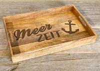 Deko Holz Tablett Schale Meerzeit 43x28x5cm, Mangoholz, Dekoration,Geschenk