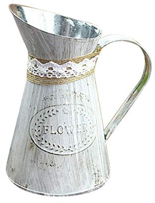 Französischer Vintage-Stil Metallkrug Shabby Chic Krug Blumenvase Rustikales Zink, wie Gezeigt