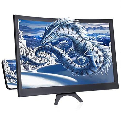 Curved Screen Magnifier Curved 3D HD Magnifier Mobile Phone Screen Amplifier for Movies, Videos, and Gaming – 14 inch Screen Enlarger