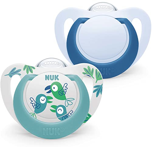 NUK Star Babyschnuller | 6–18 Monate | BPA-freie Silikonschnuller | Blue Birds | 2-teilig