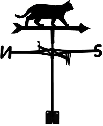ANCNA Weathervane Stainless Steel Cat Weather Vane Black Spray Paint Wind Vane Outdoor Sheds Iron Wind Direction Indicator Measuring Tool Yard Roof Barns Decoration