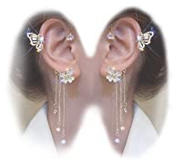 2Pcs Zircon Butterfly Ear Cuff Earrings for Women - No Piercing Butterfly Ear Clip Rhinestone Wrap Earrings (gold 1)