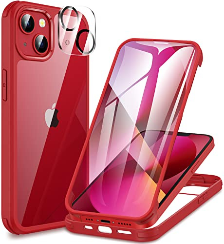 CENHUFO für iPhone 13 Mini Hülle, 360 Grad Schutzhülle mit Eingebautem 9H Panzerglas Displayschutz und Kameraschutz, Stoßfest Panzerhülle Bumper Full Cover Case Handyhülle für iPhone 13 Mini - Rot