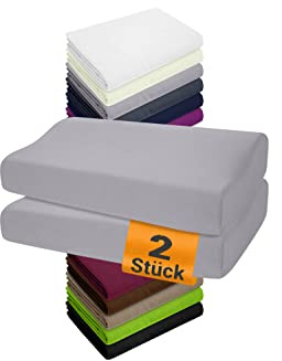 npluseins 2 Stück Spannbezug Gesundheitskissen, 40-45 x 60-80 cm, Grau | 97 % Baumwolle, 3 % Elasthan, Rundumgummizug, temperaturausgleichend, anschmiegsam, waschbar bis 60 °C
