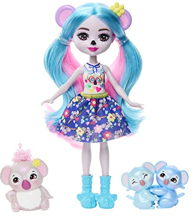 Enchantimals Coffret Famille De Karalee Koala avec Poupée Karalee Koala Gala Enchanté, Figurine Bloke, 2 Figurines Bébés Koalas Et Accessoires Inclus, Jouet Enfant, A Partir De 4 Ans, HNT61