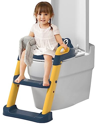 Sinbide Toilettensitz Kinder, Toilettensitz Toilettentrainer mit Treppe, Höhenverstellbar Faltbarer Kinder Toiletten,Toilettentrainer für kinder, Toilettensitz Kinder mit Weichem Kissen (gelb)