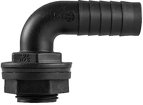 90 Degree Water Tank Overflow Vent, Water Butt Barbed Elbow Outlet with Nut & Washer 3/4 BSP Hose Sizes, Garden Rain Capture Tank Linking Connector (3/4 Barb), Thread Fits 26mm Hole