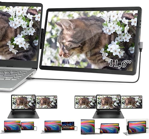 Chiusuet Monitor Portátil 11.6 Pulgadas Giratorio, Pantalla para Laptop, Mac, PC, Chrome & Windows, Compatible con Todos los Tamaños