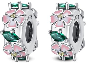 Annmors 925 Sterling Silber Green Daisy Stopper für Europäische Armbänder und Halskette Perlen mit 5A Zirkonia,Weihnachten,Valentinstag,Muttertag,Geschenkanhänger für Frauen und 2-Stück/Paket