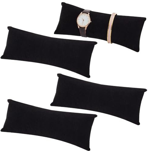 PH PandaHall 4 Paquet Longs Oreillers de Montre en Velours, Support Montre Presentoir Bracelet Coussin de Boîtier de Montre de Bijoux pour Les Ventes de Petites Entreprises Oreiller Bracelet Noir