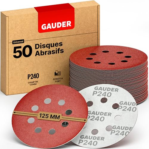 GAUDER Schleifscheiben für Exzenterschleifer Ø 125mm - Klett Schleifpapier 8 Loch - Schleifblätter rund für Holz, Metall und andere Materialien (P240 Körnung - 50 Stück)