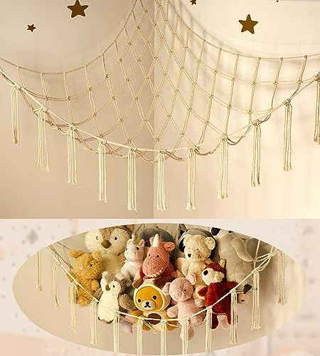 mirolam Teddy Hammock - Cuddly Toy Storage Hammock for Stuffed Animals - Teddy Bear Hanging Toy Storage - Soft Plush Toy Storage Net - Nursery Preppy Room Decor for Girls Bedroom