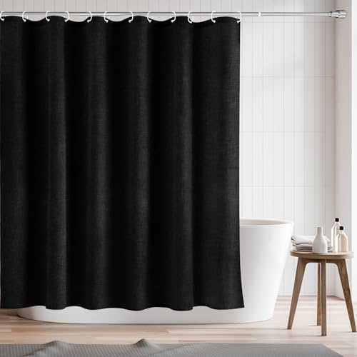 RAYNEAY Duschvorhang aus Leinenstoff, 182 x 182 cm, robuster Stoff, Leinenstruktur, Duschvorhang mit beschwertem Saum, für Badezimmer