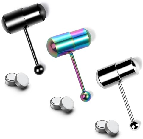 TOOLSSIDE 3 pcs Vibrating Tongue Rings - Tongue Piercing Jewelry, Stainless Steel Tongue Rings, Vibrating Tongue Piercing 14g, Tongue Ring Piercing Kit