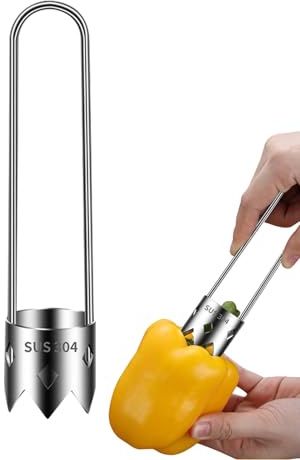 Pfefferentkerner, Fruit Pepper Corer, Chili Kernentferner, Apfelentkerner, Samen Entkerner für Paprika, Paprikaentkerner Aus Edelstahl, Apfelausstecher Kernausstecher für Birnen, Entkerner Werkzeug