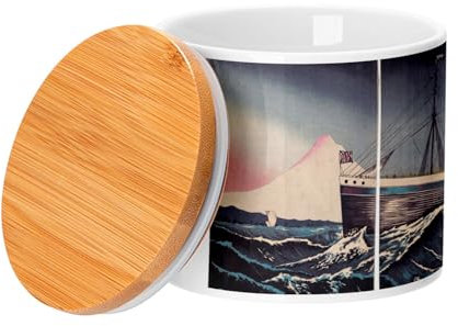 Ceramic Pot with Bamboo Lid - Japanese Triptych Steamer Dawn Wheel Delicate Art Original Vintage - 473ml (16oz) - Pot