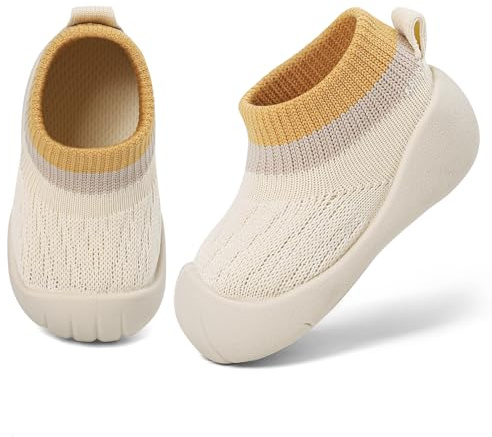 MK MATT KEELY Scarpe Primi Passi Bambini Scarpe Calzino Neonato Scarpine Maglia Traspirante Bambino con Suola Gomma Antiscivolo,Beige,6-12 Mesi