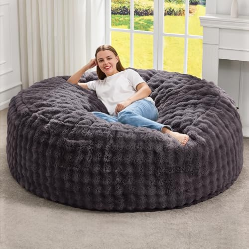 Hobestluk Bean Bag Chairs Beanbag Chair with Filler Adult Bean Bags with Fluffy & Machine Washable Cover, Giant Bean Bag Chairs for Aduts (Dark Grey, 5FT-50 x 50 x 24)