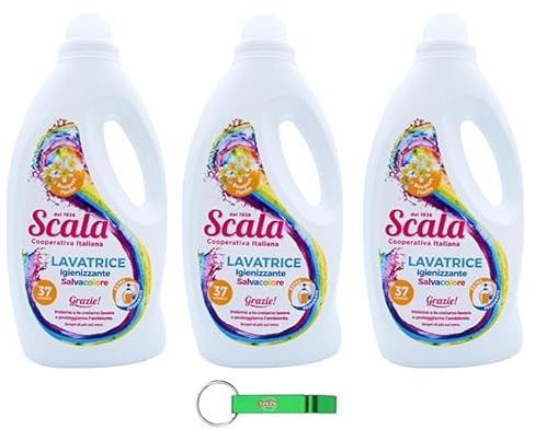 3x Scala Waschmittel Detersivo Lavatrice Hygiene Salvacolore - Flüssigwaschmittel Schützt die Farben der Kleidung- 37 Wäschen 1500ml + Beni Culinari Kostenloser Schlüsselanhänger