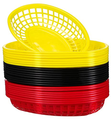Gatuida Lot De 24 Paniers à Pain Noirs Rouges Jaunes Paniers Alimentaires Creux Pour Servir Matériau Robuste Et Frites Pour Restauration Rapide Fêtes Barbecue Et Repas En Plein Air