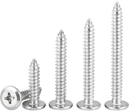 Qrity 20 PCS Self Tapping Screws, 304 Stainless Steel, M6 x 50mm Flat Head Phillips Fastener Screws, for Wood and Furniture, Silver