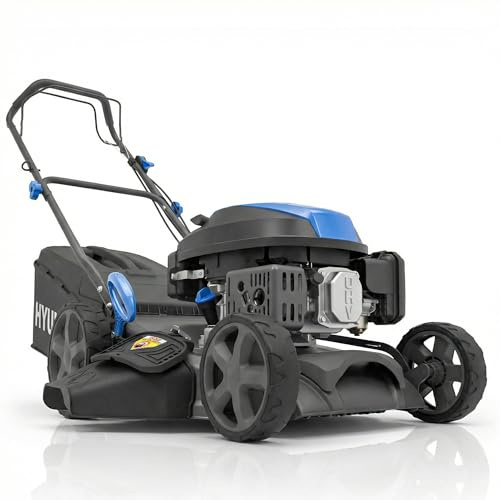 Hyundai 17 / 43cm Self-Propelled Petrol Lawnmower, 139cc 4-Stroke Engine, 4-in-1 Mulching, Rear & Side Discharge, 40L Grass Bag, Steel Deck