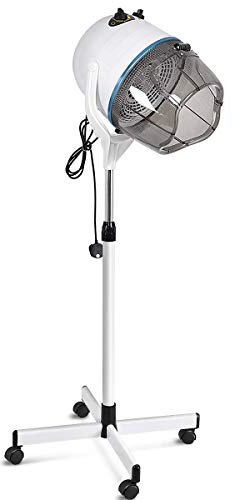 DUIRHNFV Secador de Pelo con Capota de ABS de Primera Calidad, Soporte de Metal con Ruedas universales, Altura Ajustable, Temporizador y Control de Temperatura, Color Blanco