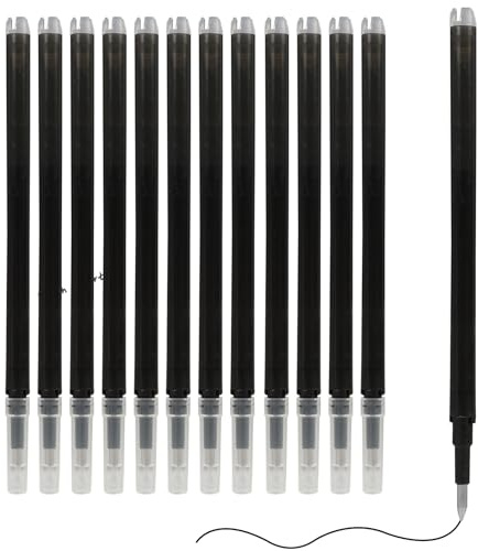 Förpackning med 12 raderbara 0,5 mm svarta gelpennor, kompatibel med pilotpennor, högkvalitativa påfyllningsbara pennor, flytande och snabbtorkande skrivning (svart)