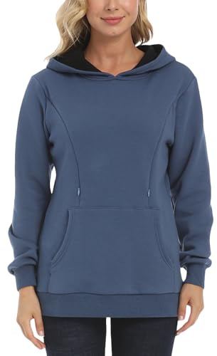 FEOYA Allaitement Sweatshirt Décontracté Enceintes Maternité Sweat-Shirt à Manches Longues Confortable Haut d'allaitement Vêtements de Grossesse Pull Chaud M