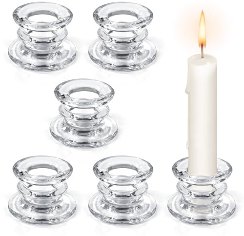 6 Pièces Bougeoir Verre,Chandelier en Verre Transparent pour Table Décorations, Mariage Noël Fête