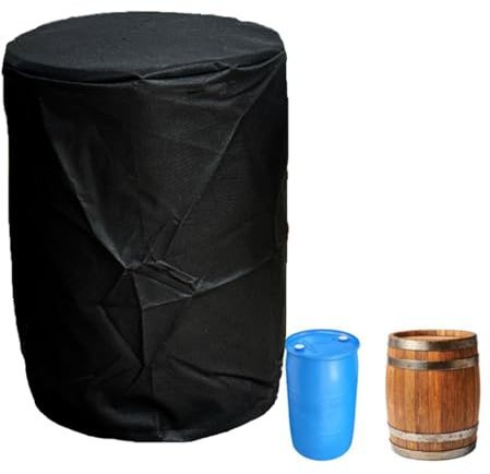 55 Gallon Drum Cover 25x37in Waterproof Storage Barrel Universal Rain Barrels Cover UV Full Protection for Patio Lawn Garden Rain Barrels Accessories (Black)