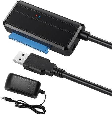baolongking SATA to USB Adapter Cable for 2.5/3.5 SSDs/HDDs, External SSD/HDD Data Transfer Converter with 12V/2A Power Adapter, UASP Support, Black