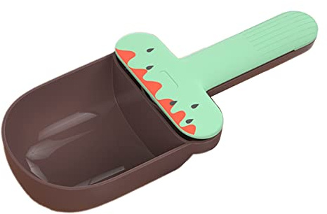KIMISS Scoop de Nourriture pour Animaux pour Chiens et Chats - Design de Crème Glacée Mignonne avec Clamp/Holder de Scellement pour Un Stockage Sûr et Une Alimentation Facile (Café Vert)