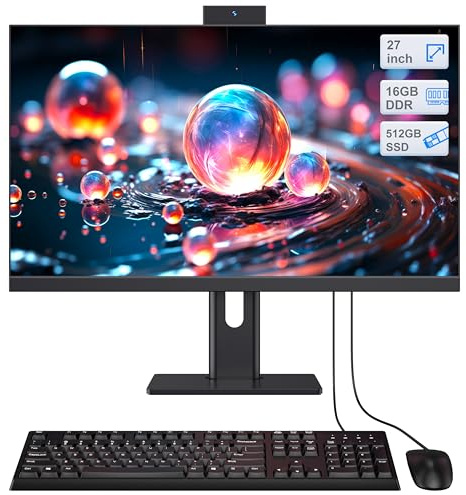 All-in-One Desktop Computer 27inch Desktop Computer Quad-Core N95(Up to 3.4Ghz)512GB SSD 16GB RAM With Webcam,All-in-one PC Computer Supporting Adjustable screen Dual-band WiFi Bluetooth 4.2, Black