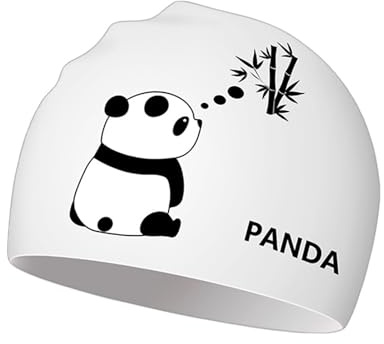 Cuffia da nuoto da donna e uomo con motivo Panda, in silicone, impermeabile, per capelli corti/lunghi, allenamento professionale e competizione