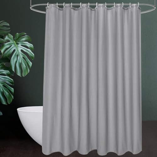 AUWUUA Hellgrauer Duschvorhang aus Stoff, 130 x 160 cm (B x H), einfarbig, wasserdicht, für Badezimmer zu Hause, Duschkabine, Hotel, Badewanne, Dekoration, mit Haken