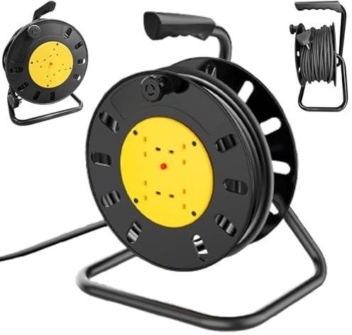 Outdoor Extra Long Extension Lead Waterproof 25m, 4 Socket Extension Cable Reel Portable Heavy Duty Wind-Up Power Retractable Cord Reel with Resettable Safety Cut Out, Winding Handle, for Garden Home