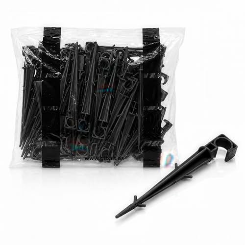 Pack 50 Estaca Sujeta Manguera Tipo Gancho para Riego por Goteo 16-20 mm Ø | 160 mm | Piquetas Fijadoras Garrote de Tubería para Jardín y Huerto | Fluvia (Negro)
