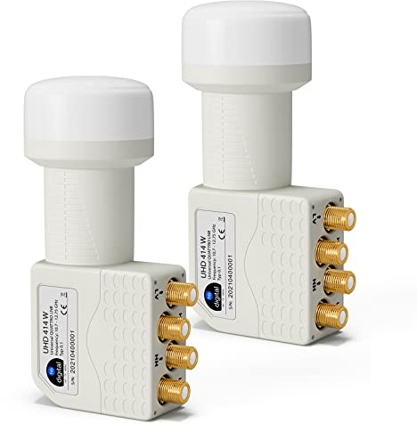 HB-DIGITAL 2X Quattro LNB LNC für Multischalter für Multiswitch (Zwei Stück) Full HD TV 3D 4K Weiß Weiss White ■ Kontakte vergoldet ■ Wetterschutz (ausziehbar)