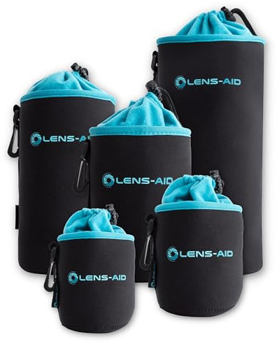 LENS-AID Neopren Objektivbeutel mit Fleece-Fütterung als Set oder einzeln Objektivtasche BZW. Köcher als Schutz für Objektiv, Blitz, Monitor, Kamera-Zubehör - 5er Set (XS,S,M,L,XL)