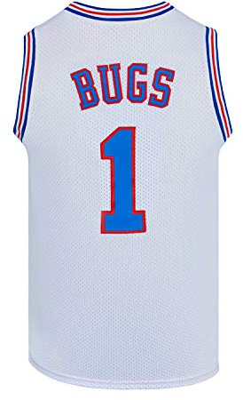 CNALLAR Herren Bugs 1 Space Movie Jersey Basketball Trikot S-XXL Weiß/Schwarz, Weiss/opulenter Garten, Klein