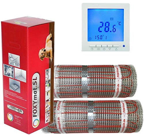 elektrische Fußbodenheizung FOXYMAT.SL RAPID (200 Watt pro m²) mit Thermostat QM-BLUE, 18 m² (2 x 9m²)
