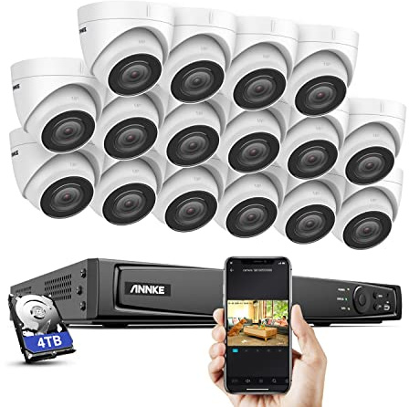 ANNKE 4K POE övervakningssystem, 16CH 8MP övervakningskamera set system 4 TB HDD med 16 x 1080P PoE IP 67 kupolkamera set för hem, inomhus, utomhus, app push larm, plug and play CCTV videoövervakning