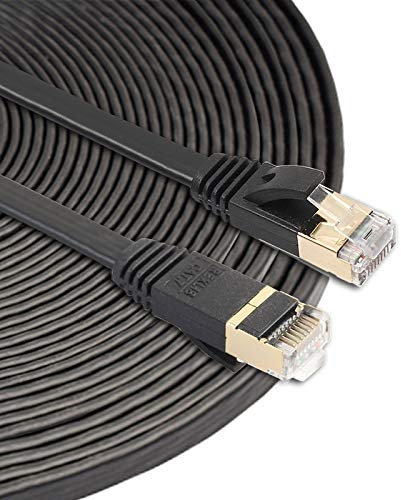 LAN rete cavo Ethernet Patch Cable 15m CAT7 10 Gigabit Ethernet Ultra Piatto Via Cavo Patch For LAN Modem Router Network - Costruito Con Connettori RJ45 Schermati Alta velocità (Color : Black)