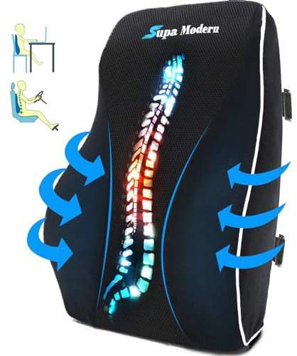 SUPA MODERN Lumbar Support Pillow for Office Chair, Memory Foam Back Cushion, Car Seat Back Pillows with Breathable Lumbar Support Cover Adjustable Straps