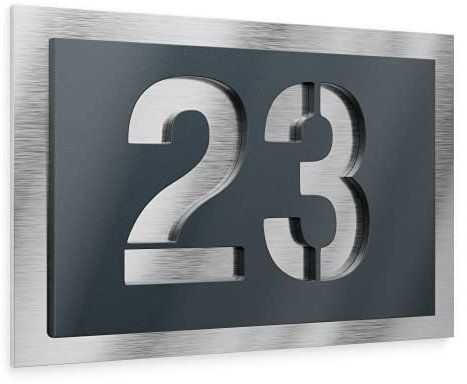 Graviers Design Numero civico personalizzabile in vetro acrilico + acciaio inox V2A 160 x 110 mm Antracite, Resistente alle intemperie, Antiruggine, Targa per porta d’ingresso, Made in Germany