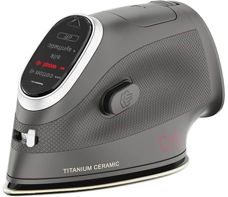 CHI Mini Steam Iron for Clothes, Sewing, Crafting and Travel with Titanium Infused Ceramic Soleplate, 1000 Watts, XL 10’ Cord, 3-Way Auto Shutoff, Portable, Vacation Essentials, Black (13120)